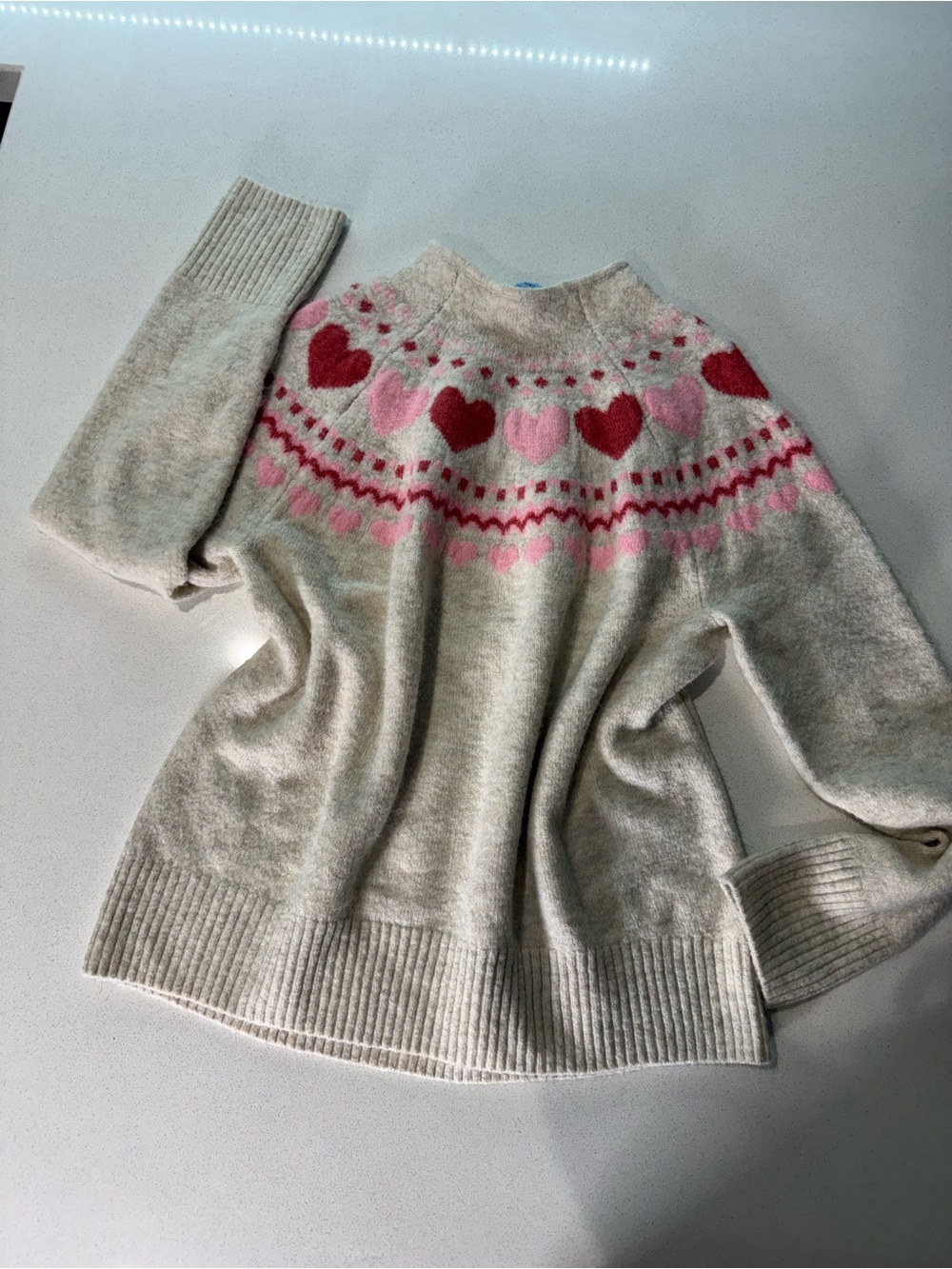 Women's Cream Heart Yoke Sweater in Pink and Red